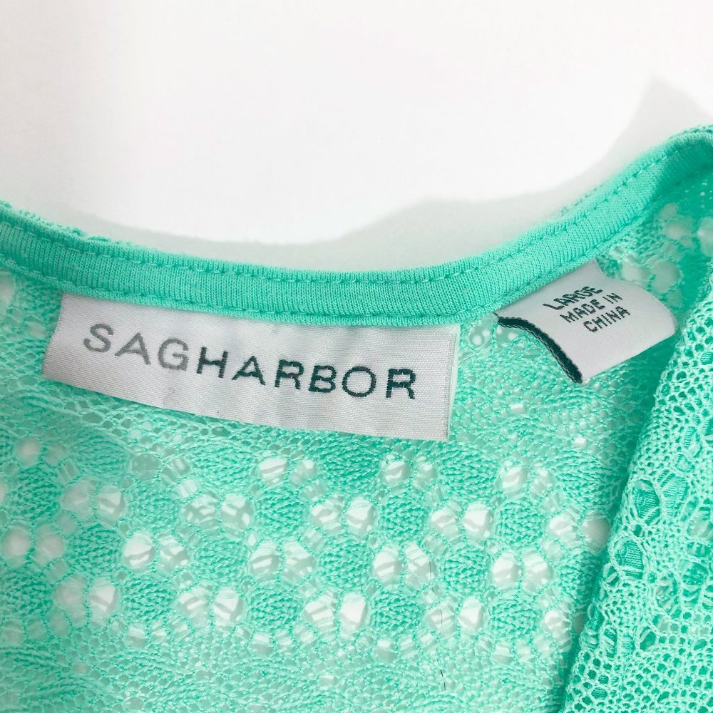 EUC Sag Harbor Mint Green Lace Knit Kimono Wms Size Large - Picture 3 of 5